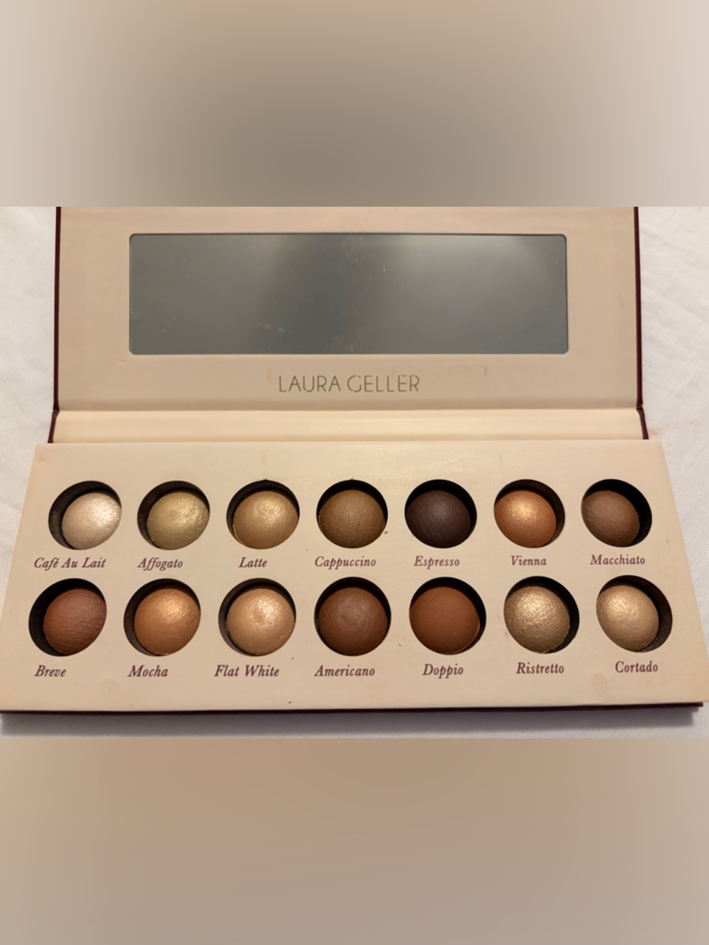Laura Geller Eyeshadow Palette in Pink and Burgundy Box with Gold Accents - Picture 2 of 2